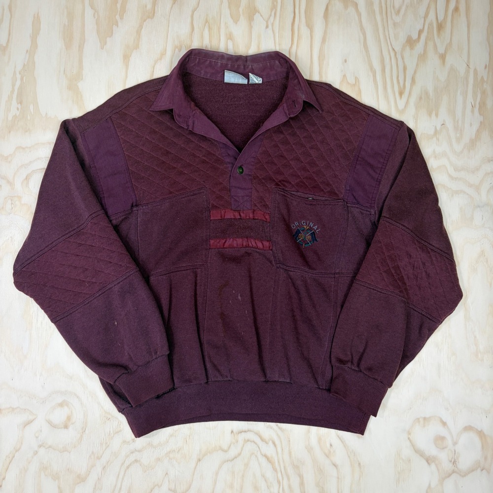 Vintage Denim Express Quilted Pullover Sweatshirt Maroon Burgundy Mens Medium